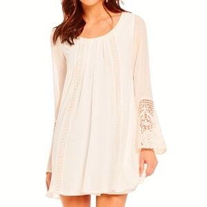 Sequin Hearts Bell Sleeve Shift Dress Cream Color Size M EUC